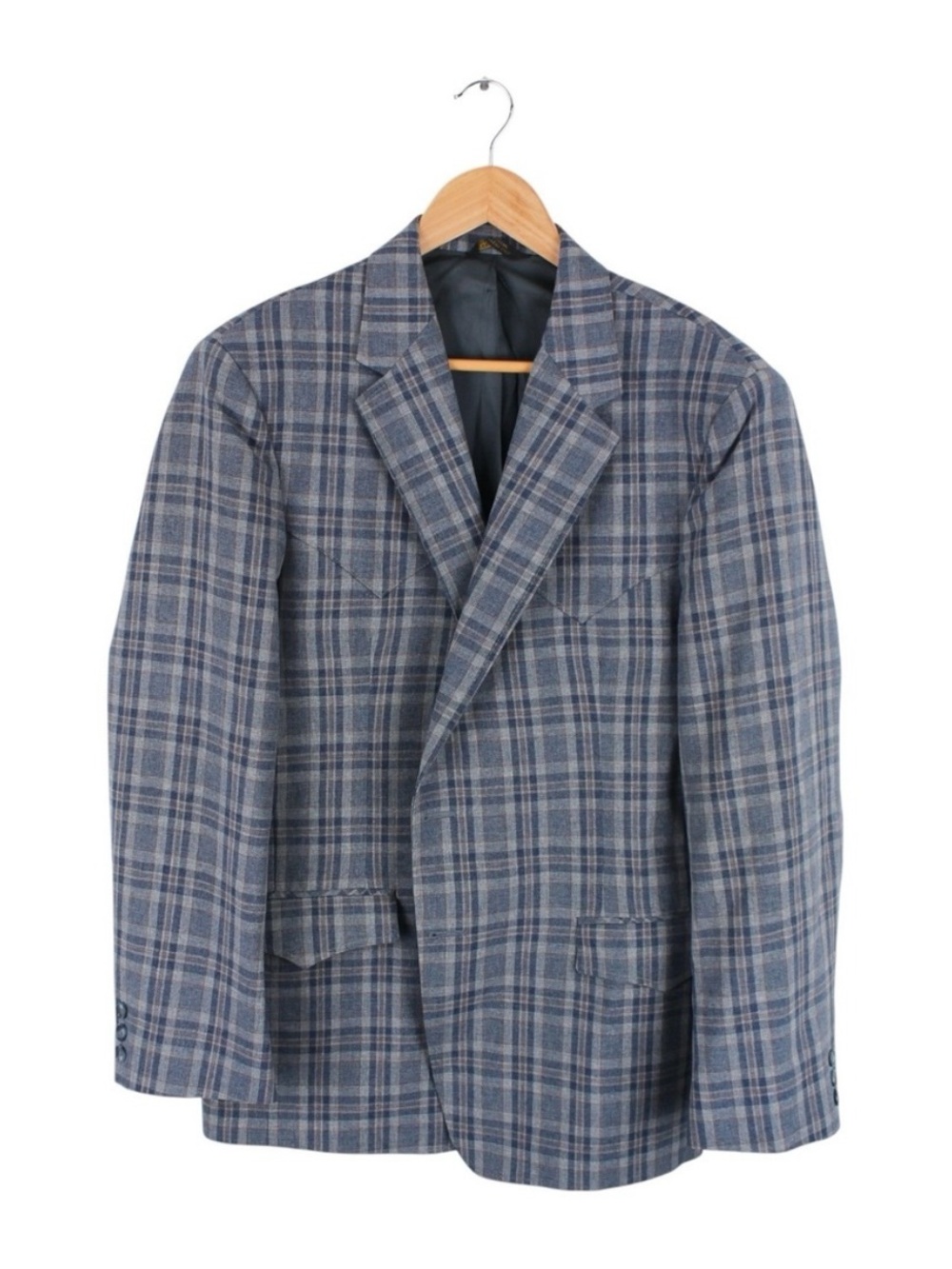 Vintage Grand Entry Western Blazer Jacket Plaid Blue Wool Mens Size 44